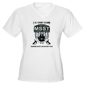 EUSCGMSSTLALB - A01 - 04 - EMBLEM - USCG - MSST - LALB with text - Women's V-Neck T-Shirt