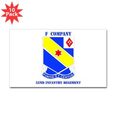 FC52IR - M01 - 01 - DUI - F Company - 52nd Infantry Regiment Sticker (Rectangle 10 pk)