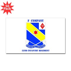 FC52IR - M01 - 01 - DUI - F Company - 52nd Infantry Regiment Sticker (Rectangle 50 pk)