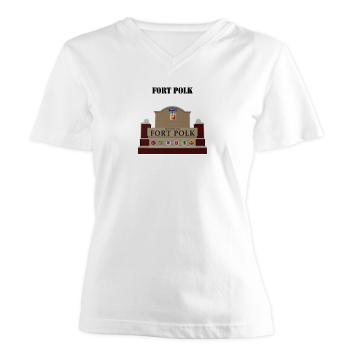 FPolk - A01 - 04 - Fort Polk with Text - Women's V-Neck T-Shirt