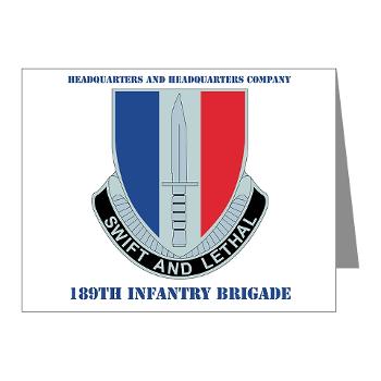 HHC189IB - M01 - 02 - Headquarters and Headquarters Company - 189th Infantry Brigade with Text - Note Cards (Pk of 20) - Click Image to Close