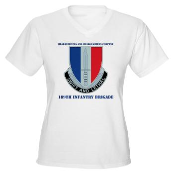 HHC189IB - A01 - 04 - Headquarters and Headquarters Company - 189th Infantry Brigade with Text - Women's V -Neck T-Shirt - Click Image to Close