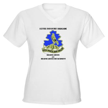 HQHHD157IB - A01 - 04 - HQ and HHD - 157th Infantry Brigade with Text Women's V-Neck T-shirt - Click Image to Close