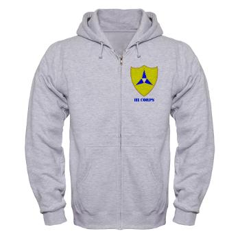 IIICorps - A01 - 03 - DUI - III Corps with text - Zip Hoodie - Click Image to Close