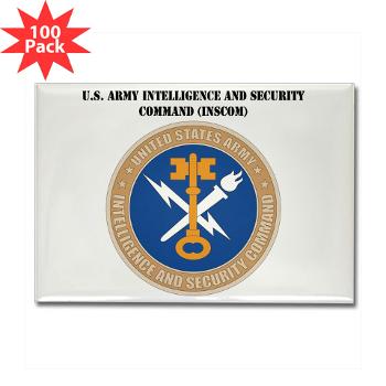 INSCOM - M01 - 01 - SSI - U.S. Army Intelligence and Security Command (INSCOM) with Text - Rectangle Magnet (100 pack) - Click Image to Close