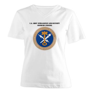 INSCOM - A01 - 04 - SSI - U.S. Army Intelligence and Security Command (INSCOM) with Text - Women's V-Neck T-Shirt - Click Image to Close