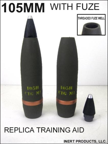 Inert, 105mm Replica Projectile with Removable Fuze - Click Image to Close