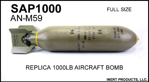 Inert, Replica AN-M59 SAP 1000 LB Bomb - Click Image to Close