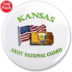 KSARNG - M01 - 01 - DUI - Kansas Army National Guard with Flag 3.5" Button (100 pack)