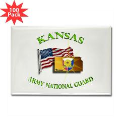 KSARNG - M01 - 01 - DUI - Kansas Army National Guard with Flag Rectangle Magnet (100 pack)