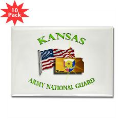 KSARNG - M01 - 01 - DUI - Kansas Army National Guard with Flag Rectangle Magnet (10 pack) - Click Image to Close