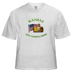 KSARNG - A01 - 04 - DUI - Kansas Army National Guard with Flag White T-Shirt - Click Image to Close