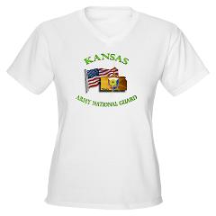 KSARNG - A01 - 04 - DUI - Kansas Army National Guard with Flag Women's V-Neck T-Shirt