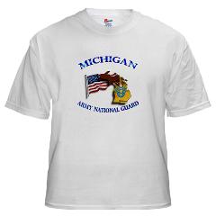 MichiganARNG - A01 - 04 - DUI - Michigan Army National Guard with Flag - White T-Shirt - Click Image to Close