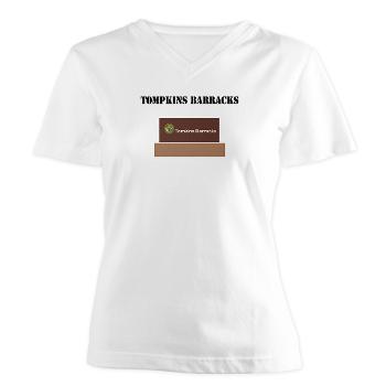 TBarracks - A01 - 04 - Tompkins Barracks with Text - Women's V-Neck T-Shirt