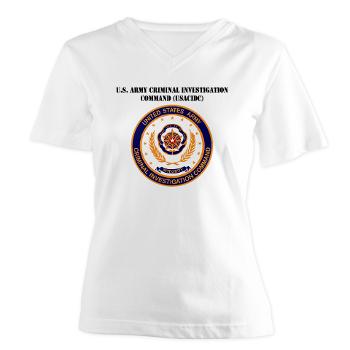 USACIDC - A01 - 04 - U.S. Army Criminal Investigation Command (USACIDC) with Text - Women's V-Neck T-Shirt - Click Image to Close
