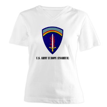 USAREUR - A01 - 04 - U.S. Army Europe (USAREUR) with Text - Women's V-Neck T-Shirt