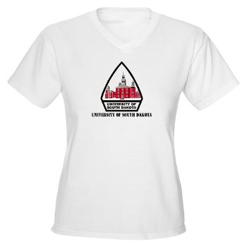 USD - A01 - 04 - SSI - ROTC - University of South Dakota with Text - Women's V-Neck T-Shirt