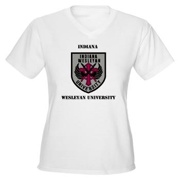 indwes - A01 - 04 - SSI - ROTC - Indiana Wesleyan University with Text - Women's V-Neck T-Shirt