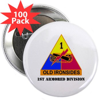 1AD - M01 - 01 - DUI - 1st Armored Division with Text - 2.25" Button (100 pk) - Click Image to Close