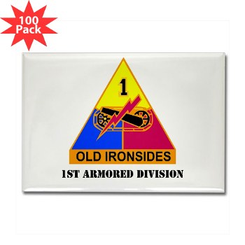 1AD - M01 - 01 - DUI - 1st Armored Division with Text - Rectangle Magnet (100 pk) - Click Image to Close