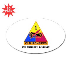 1AD - M01 - 01 - DUI - 1st Armored Division with Text - Sticker (Oval 50 pk) - Click Image to Close