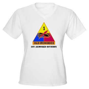 1AD - A01 - 04 - DUI - 1st Armored Division with Text - Women's V-Neck T-shirt