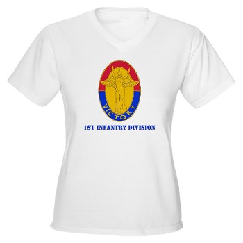 1ID - A01 - 04 - DUI - 1st Infantry Division with Text Women's V-Neck T-shirt