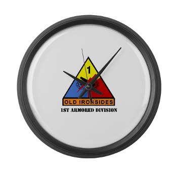 1AD - M01 - 03 - SSI - 1st Armored Division with Text Large Wall Clock