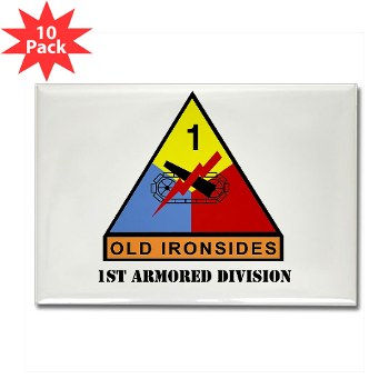 1AD - M01 - 01 - SSI - 1st Armored Division with Text Rectangle Magnet (10 pack)