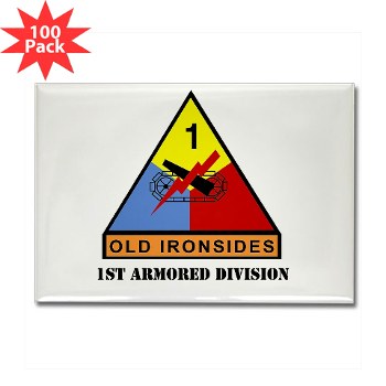 1AD - M01 - 01 - SSI - 1st Armored Division with Text Rectangle Magnet (100 pack)