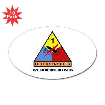 1AD - M01 - 01 - SSI - 1st Armored Division with Text Sticker (Oval 10 Pk)