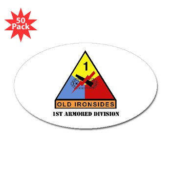 1AD - M01 - 01 - SSI - 1st Armored Division with Text Sticker (Oval 50 Pk)