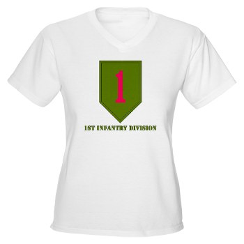1ID - A01 - 04 - SSI - 1st Infantry Division with Text Women's V-Neck T-Shirt