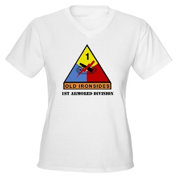 1AD - A01 - 04 - SSI - 1st Armored Division with Text Women's V-Neck T-Shirt - Click Image to Close