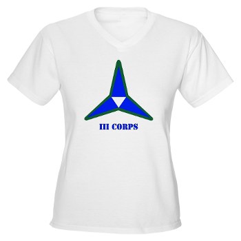 IIICorps - A01 - 04 - SSI - III Corps with Text Women's V-Neck T - Click Image to Close