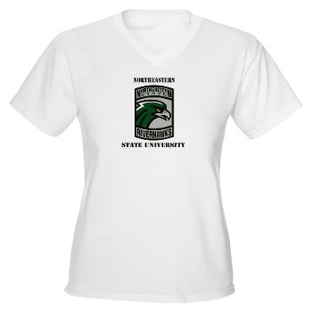 nsuok - A01 - 04 - SSI - ROTC - Northeastern State University with Text - Women's V-Neck T-Shirt